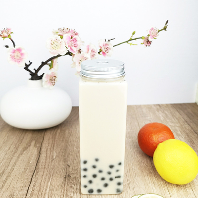 Bottine con tappo a vite senza BRA da 500 ml, a forma quadrata piatta, contenitori di plastica trasparente con tappi, bottiglie di succo per tè, latte, succo