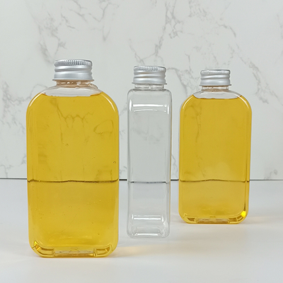 Bottiglie piatte di plastica trasparente da 400 ml con tappo a vite per succo, latte e altre bevande