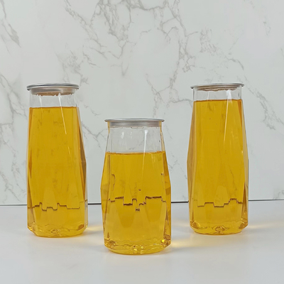 Bottiglia di plastica da 380 ml a forma di diamante per lo stoccaggio del succo di PET con coperchio facile da tirare